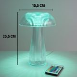 Ozcmax Şeffaf Mantar Model LED Masa Lambası –kumandalı Şarjlı, Dokunmatik, Rengarek Işık Moodlu Dekoratif Gece Lambası