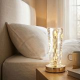 Ozcmax Silindirik Kristal Altın Toz Model LED Masa Lambası – Gold Tabanlı, Dokunmatik, 3 Renk Işık Modlu, Şarjlı Modern Dekoraatif Gece Lambası