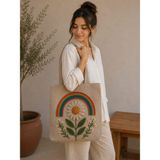 Özdağ Home Concept 40X40 cm Dijital Baskılı Desenli Süet Kumaş Kadın Omuz Çantası – Günlük Kullanım ve Plaj Çantası - Bej - Taba