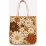 Özdağ Home Concept 40X40 cm Dijital Baskılı Desenli Süet Kumaş Kadın Omuz Çantası – Günlük Kullanım ve Plaj Çantası - Kahve - Krem