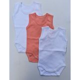 Özdemirli Bebe 3 Lü Paket Askılı Çıtçıtlı Badi - 2 - 3 Yaş - Beyaz - Somon