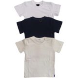Özdemirli Bebe Basic Düz Bisiklet Yaka Kısa Kollu Likralı Badi Sweat T-Shirt (3 Lü Paket Krem-Lacivert-Beyaz) - 3 Yaş - Beyaz - Krem - Lacivert
