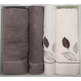 Özdilek 4 Parça Bamboo Hamam Seti -Folha De Ouro Antrasit Krem- Havlu Seti - Antrasit - Krem - 70 x 150 cm
