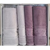 Özdilek 4 Parça Best Hamam Seti, Banyo Havlu Takımı Camellıa Gri- Mürdüm