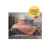 Özdilek Colormix Lastikli Çarşaflı Tek Kişilik Kiremit Antrasit Nevresim Takımı