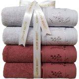 Özdilek Ditsy Yüz Havlusu 4 Adet- Gri Mürdüm - 50 x 80 cm - Mürdüm - Gri