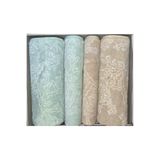 Özdilek Finery Bej-Yeşil Hamam Takımı, 4 Parça Set, Banyo Havlusu
