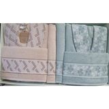 Özdilek Fiore Line Bej Yeşil Bambu Aile Bornoz Seti Özdilek Bornoz - Yeşil - Beyaz - M - L