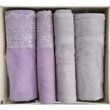 Özdilek Hamam Seti Fidelya A.gri-Lila Best Set - Mavi - 1 Adet Banyo Havlusu, 1 Adet El Havlusu, 1 Adet Yüz Havlusu