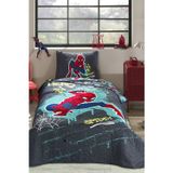 Özdilek Lisanslı Kapitoneli Pike %100 Pamuk Tek Kişilik Çocuk Yatak Örtüsü (160x230)-Spiderman Street Gri