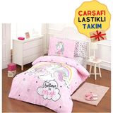 Özdilek Pembe Unicorn Lastikli Çarşaf Tek Kişilik Nevresim Takımı 5253 - 160 x 220 cm