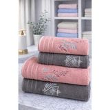 Özdilek Soft Leaf Best Set (Hamam Takımı) Pembe-Antrasit - 70 x 150 cm - Pembe - Antrasit