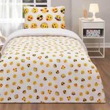 Özdilek Tek Kişilik Fitted Çarşaf Ranforce Nevresim Takımı Sarı Emoji Cute - Beyaz - 160 x 220 cm