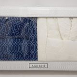 Özdilek Tile Diamond Krem Lacivert Aile Bornoz Seti