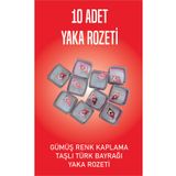 ÖZDOĞAN Dalgalı Türk Bayrağı Gümüş Renk Yaka Rozeti 10'Lu Paket