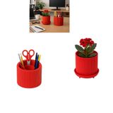 Özel 3D Baskı 2'li Set Ayrılabilir 4 Bölmeli Kalemlik & Ayaklı Küçük Saksı Raf Masa vb. Saksısı (Kırmızı)