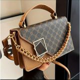 Özel Aksesuarlar Şık Geometrik Baskılı Dekerotif Zincir Askılı Suni Deri Moda El & Omuz Çantası - Kamel Kroko