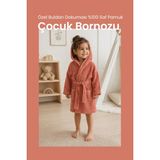 Özel Buldan Dokuması %100 Saf Pamuk Çocuk Bornozu - 3 - 5 Yaş - Kiremit