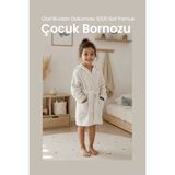 Özel Buldan Dokuması %100 Saf Pamuk Çocuk Bornozu - 5 - 7 Yaş - Taş Rengi