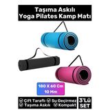 Özel Çift Taraflı Kaymaz Silinebilir Yoga Meditasyon Fitness Kamp Minderi 10 Mm Askılı Mat 3'Lü Set