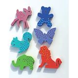 Özel Eğitim Gören Çocuklar Için Ahşap Puzzle Yapboz Başlangıç Seti - Karaca, Ayı, Sincap, Kelebek, Fil, Aslan - Kırmızı - Mavi