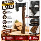 Özel El Yapımı Vernikli Saplı Balta Dövme Çelik Nacak Özel Yapım 1120 Gram Ağırlıkta Keskin Kamp Baltası