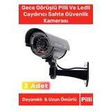 Özel Ev Apartman Bahçe İş Yeri Gece Görüşlü Pilli Ledli Caydırıcı Sahte Güvenlik Kamerası 3'lü Set