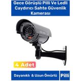 Özel Ev Apartman Bahçe İş Yeri Gece Görüşlü Pilli Ledli Caydırıcı Sahte Güvenlik Kamerası 4'lü Set