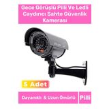 Özel Ev Apartman Bahçe İş Yeri Gece Görüşlü Pilli Ledli Caydırıcı Sahte Güvenlik Kamerası 5'li Set