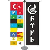 Özel Flama Bayrak Flama Bayrak Türk Devletleri ve Bozkurt Türk Yazılı T Model Masa Bayrak Seti Renkli 2 Adet