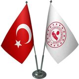 Özel Flama Bayrak Içişleri Bakanlığı Masa Bayrağı ve Türk Bayrağı Saten Kumaş Çiftli Set