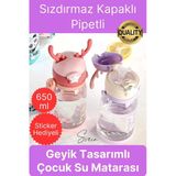 Özel Geyikli Tasarım Pipetli Sızdırmaz Kapaklı Gıdaya Uygun Çocuk Su Matarası Askılı Suluk 650 ml