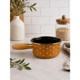 Özel Home Emaye Kalpli Emaye Sosluk Tava 16X7 cm Ahşap Kulplu Sütlük Sosluk Cezve Kahverengi - 16 CM EMAYE SOSLUK - Açık Kahverengi