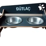 Özel İsimli,Kademeli,Eğimli, Paslanmaz Çelik Kedi ve Küçük Köpek Mama Kabı (antrasit)