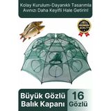 Özel Kolay Kurulum Fermuarlı Yem Bölmeli Büyük Gözlü Yengeç Balık Tuzağı Kapanı Ağı Filesi 16 Gözlü