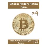 Özel Kutulu Hediyelik Kripto Hatıra Koleksiyon Bitcoin Madeni Para Altın Rengi 4'lü Set