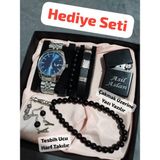 Özel Kutusunda Hediyelik Erkek Kombin Saat Çakmak Tesbih Seti - 6044 - Gümüş