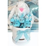 Özel Kututusunda; 45 Cm Beyaz Jellycat Tavşan, 5'Li Tavşancıklar Ve Folyo Kalp Balonlu Set-Ayıcık Buketi