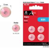 Özel Lastik Simli Pembe Renk 4 Adet 15 mm Bebek Düğme, Bebek Kazak, Yelek, Gömlek Düğmesi 403 204