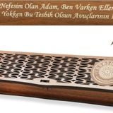 Özel Mesaj Yazılı Kahverengi Ahşap Elegance Hediye Tesbih Kutusu (M-3)