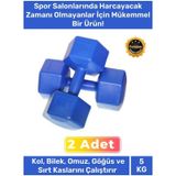 Özel Plastik Köşeli Spor Egzersiz Vücut Kas Geliştirme Fitness Ağırlık Mavi 5 Kg Dambıl Set - 2 Adet