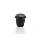 Özel Seri 8 Oz Parlak Siyah Double Wall (Çift Duvarlı) Karton Bardak Kapaklı -10 Adet