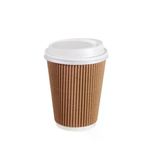 Özel Seri 8Oz Kraft Ripple Double (Çift Duvar)Wall Karton Bardak Beyaz Kapaklı -50 Adet