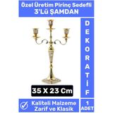 Özel Seri Yüksek Kaliteli Dekoratif Şık Tasarım Hediyelik Biblo Mumluk Pirinç Sedefli 3'Lü Şamdan