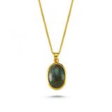 Özel Tasarım Altın Kolye Yeşil Lapis Taşlı 14k Gold
