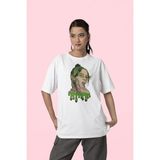 Özel Tasarım Billie Eilish Baskılı Unisex Oversize Şarkıcı Tişört - XL - Beyaz