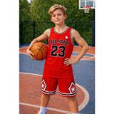 Özel Tasarım Çocuk Basketbol Forma - Kırmızı - 10 - 11 Yaş