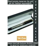 Özel Tasarım Dekoratif Koleksiyon Hediyelik Çok Şık Kutulu Atatürk Silüetli Tükenmez Kalem 14 Cm
