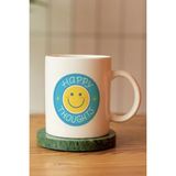 Özel Tasarım Happy Thoughts Baskılı Seramik Kahve Çay Kupası - Açık Mavi - 300 cc
