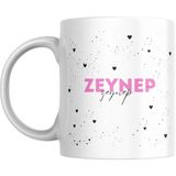 Özel tasarım isimli baskılı kupa bardak, kalp detaylarla tasarlanmış hediye kupa bardak, Istediğiniz Ismi ve yazıyı yazabiliriz, 300ml - Beyaz